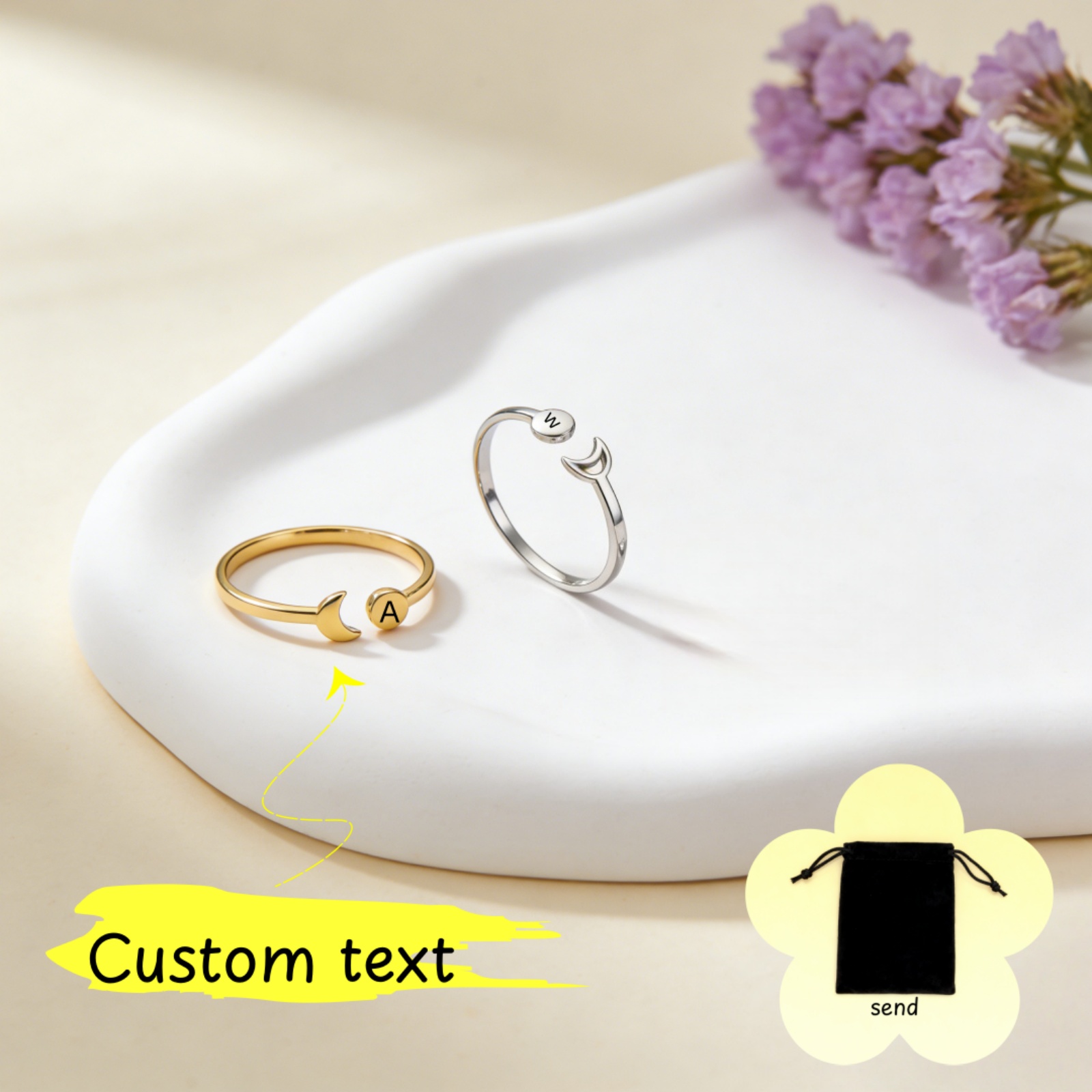 Wedding Z - Cincin Fase Bulan Retro Inisial A-Z