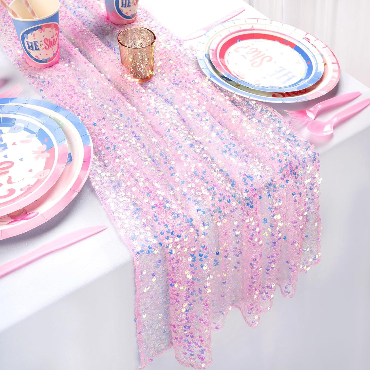 Table Runner Sequin - Taplak Meja Payet Warna-warni Berkilau, Dekorasi